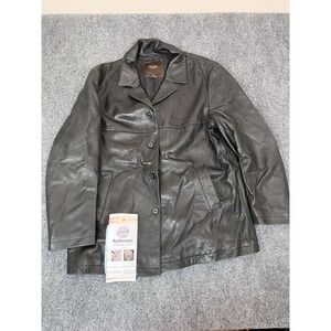 Vintage 90s Coach Mens XL Black Soft Leather Button up Jacket Coat Retro Minimal